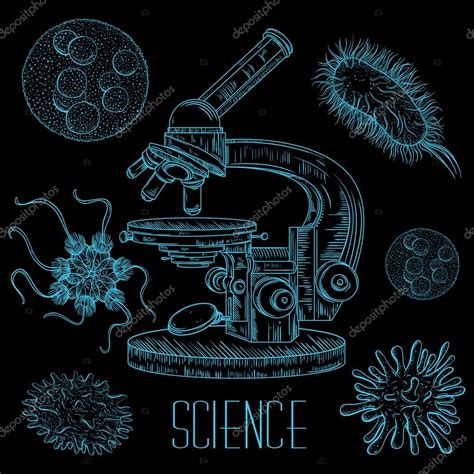 Il coronavirus ha avuto un risvolto non da poco anche sotto il profilo economico: Laboratorio di scienze vintage con microscopio e microbi e virus. Illustrazione disegnata a mano ...