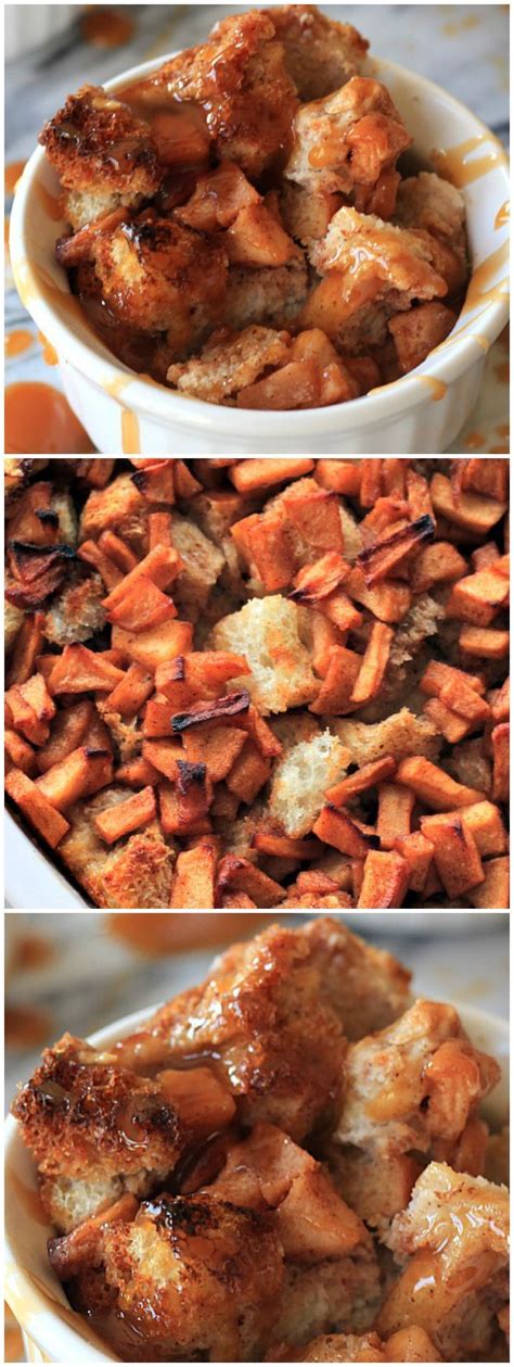 Bread, raisins and apples are baked with eggs and cinnamon, then topped with a sweet, warm vanilla sauce in this comforting dish. Apple Cinnamon Bread Pudding with Caramel Sauce Drizzle ...