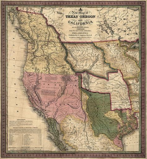 Arizona, california, colorado, idaho, nevada, new mexico, oregon, utah, texas and wyoming. Antique Map of the Western United States by Samuel ...