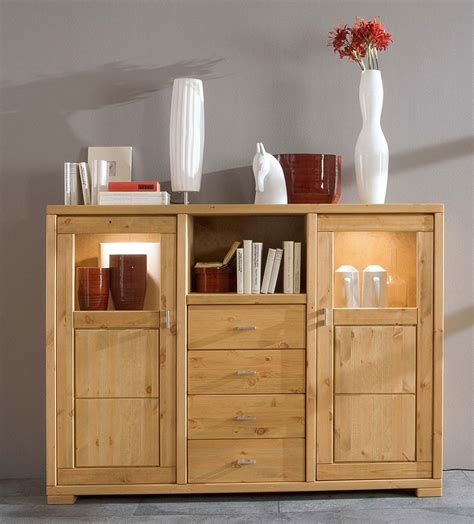 * aus massivem kiefernholz, natur lackiert! Massivholz Highboard Vitrine Vitrinenschrank weiß gelaugt ...