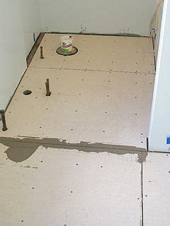 After my bathroom was demoed, i discovered that the subfloor is in bad shape. Final sheets of Hardibacker fastened to bathroom subfloor. | Cement bathroom