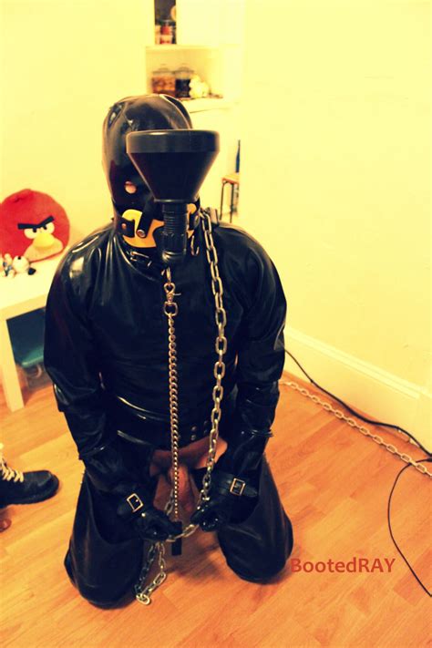 Hairy slave crying at slave training. Red Bondage Rubber Slave in Training - BootedRAY