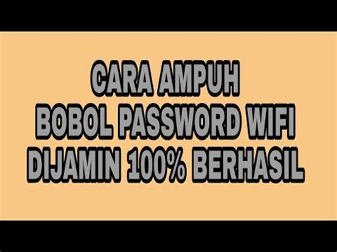 Nah, gimana cukup mudah kan cara ngehack wifi atau membobol password jaringan di sekitar rumah mu ? Cara Bobol Password WIFI 100% Ampuh - YouTube