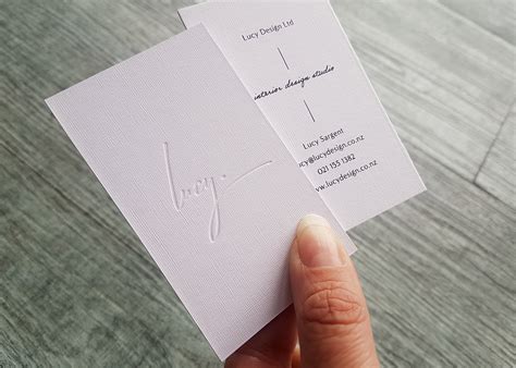 4 color process, gloss aqueous coating. Debossed Business Cards, New Zealand | Pinc