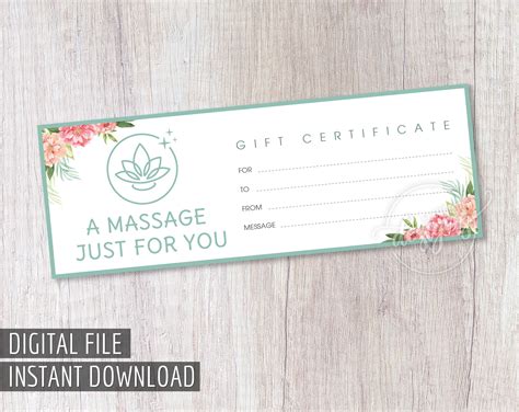 The spa certificate template can be totally customized so it can be used by hair salons, nail salons, massage therapists or anyone else. MASSAGE GIFT Certificate, Christmas Printable Gift ...