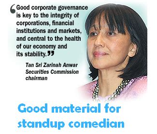 We withdraw all imputations and allegations upon tan sri zarinah anwar and thus upon the office which she then held as chairman of the securities in this regard, asia sentinel is pleased to announce that tan sri zarinah anwar has conducted herself honourably in so far as this matter is. Another Brick in the Wall: SC should throw the book at TMI