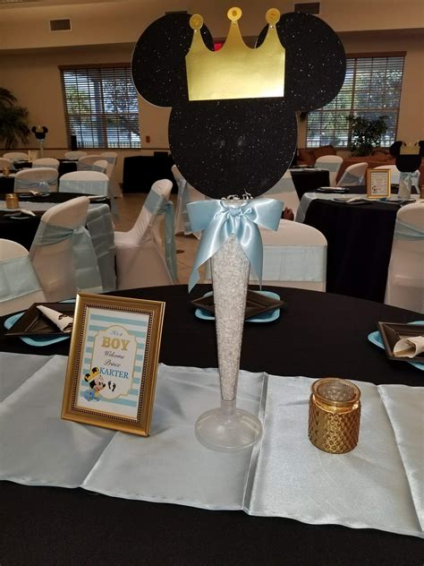 As a staple of childhood, this is a nostalgic way to celebrate and will be something your guests will remember for years to come. Mickey Mouse Prince Centerpiece | Mickey mouse baby shower ...