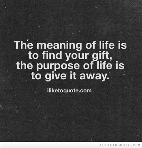 Something that you give someone, for exa. The meaning of life is to find your gift, the purpose of ...