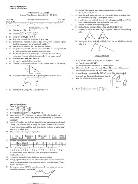 Mathematics questions and answers class 9. Compulsory Maths question paper class 9 | Physics ...