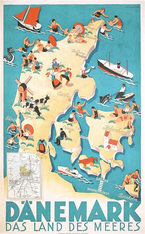 Dansk webshop med plakater og posters med et skandinavisk og nordisk design. Old Original 1930s Sven Henriksen Travel Poster DENMARK