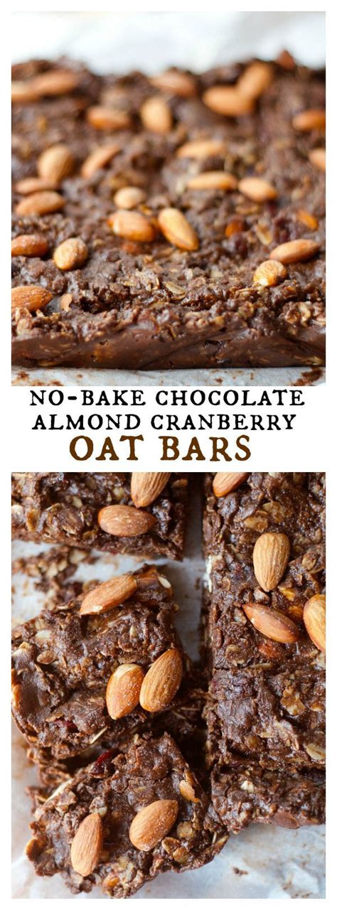 Cover, and refrigerate 2 to 3 hours or overnight. NO-Bake Chocolate Almond Cranberry Oat Bars are an easy ...