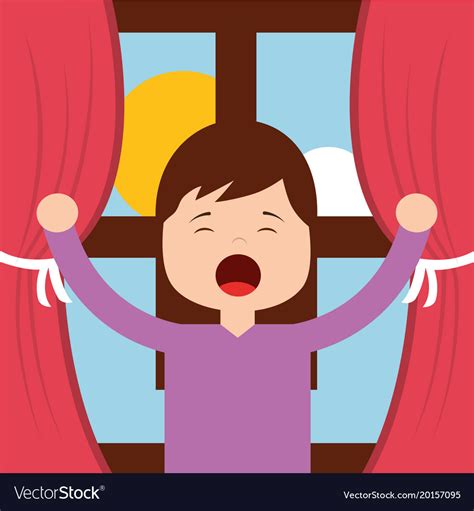 There is 2 possible answers. Little girl waking up in front of the morning Vector Image