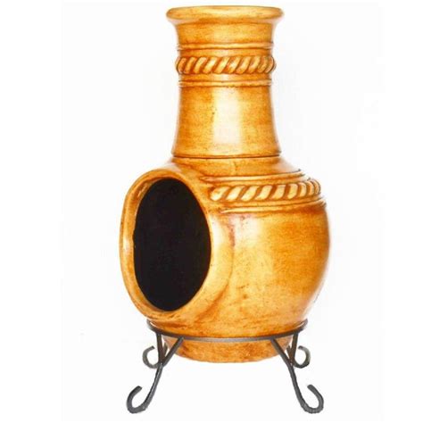 Outdoor stone fireplaces are very attractive and they provide that earthy feel that fits well outside. Unbranded 37 in. Clay KD Chiminea with Iron Stand (Rope)-KD - ROPE - The Home Depot | Outdoor ...