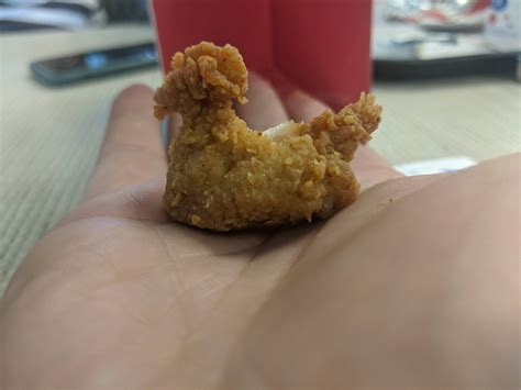 Chicken nuggets are one of the most commonly eaten dish in fast food restaurants. My chicken nugget is shaped like a chicken : mildlyinteresting