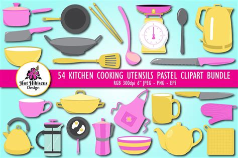 Logos collection with kitchen utensils. Kitchen Cooking Utensils Pastel Illustrations Clipart ...