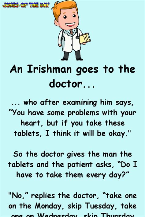 Nineteen percent of doctors say that they'd be able to give their patients a lethal injection. An Irishman goes to the doctor | Doctor jokes, Doctor ...