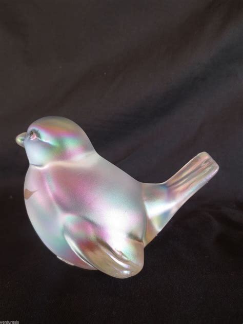 Large 6.5 fenton christmas tree figurine white iridescent glass gold bird tags. Bird - Fenton Glass - Clear Iridescent Hanpainted 1992 ...