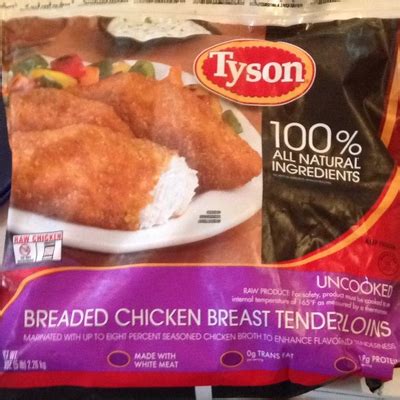 Tyson fully cooked, chicken fries, breaded portioned chicken breast, 375 pieces, 2/5 lb. Calories in Panko Breaded Chicken Breast Tenderloin from Tyson