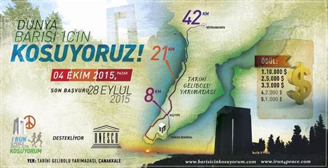 5k run/walk for peace informational page that tells the date, time, location and beneficiary of the event. Çanakkale Barış Koşusu Maratonu