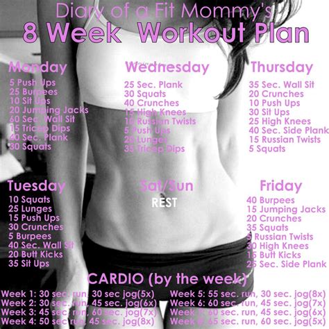 Select a workout routine that's designed for your experience level. 8 WEEK NO-GYM HOME WORKOUT PLAN - Diary of a Fit Mommy ...