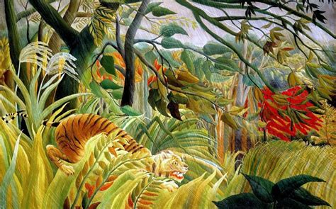 Henri rousseau's modest background belied his aspirations. Henri Rousseau painting of a Tiger in Tropical Storm ...