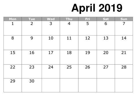 This april 2021 calendar page will satisfy any kind of month calendar needs. April 2019 Calendar Excel Excel Calendar 2019 Calendar ...