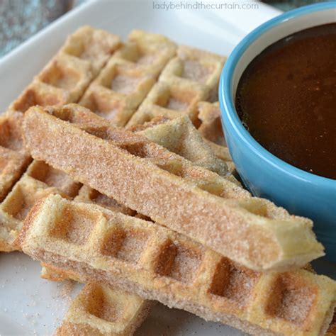 Keep warm in the oven while you make the dipping sauce. Churro Waffle Sticks