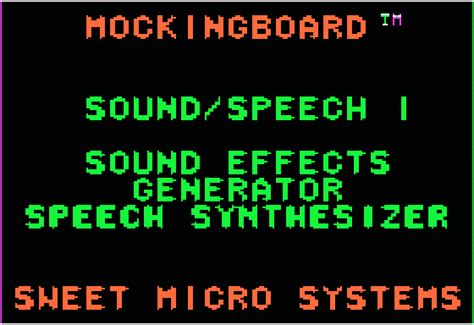 Today they're called mac heads, but way back in the 1980's, apple users were in love with the apple ii. Mockingboard Sound and Speech I Demo Disk Apple II Plus ...