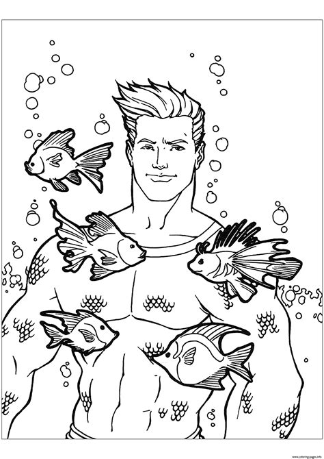 Super coloring free printable coloring pages for kids coloring sheets free colouring book illustrations printable pictures clipart black and white pictures line art and drawings. Aquaman With Fishes Coloring Pages Printable