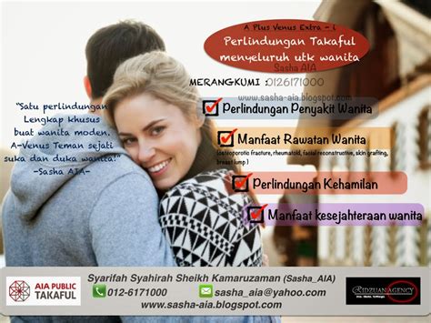 To provide protection for health, personal accident, general insurance, employee benefits , family medical card takaful plan, savings & retirement scheme. Sasha AIA : AIA Public Takaful Consultant: Venus Extra ...