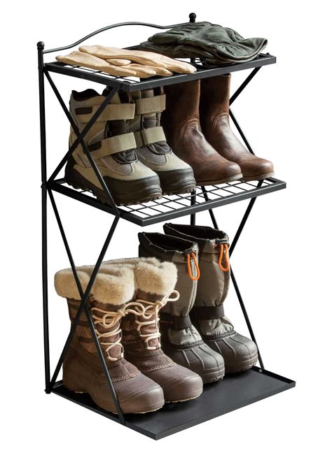 It accommodates up to 12. Three-Tiered Boot Rack | Baños