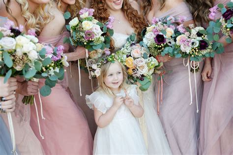 Adorable Flower Girl Flower Crown and Bridesmaids Bouquets | Flower girl dresses, Flower girl ...