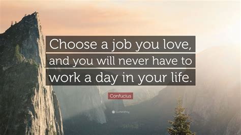 Never continue in a job you don't enjoy. Confucius Quote: "Choose a job you love, and you will never have to work a day in your life ...