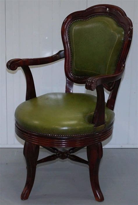 The office chair from bue leather. Vintage Green Leather with Gold Tooling Mahogany Captains ...