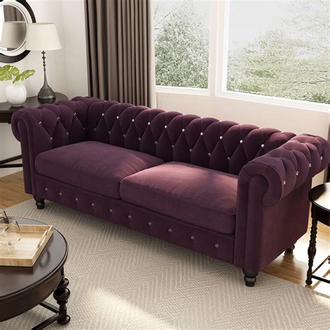 This coordinating living room furniture set is composed of a sofa and loveseat with available matching arm chair and occasional tables. Sectional Traditional Loveseat Couch Crystal Button Tufted Chesterfield Velvet Sofa with Scroll ...