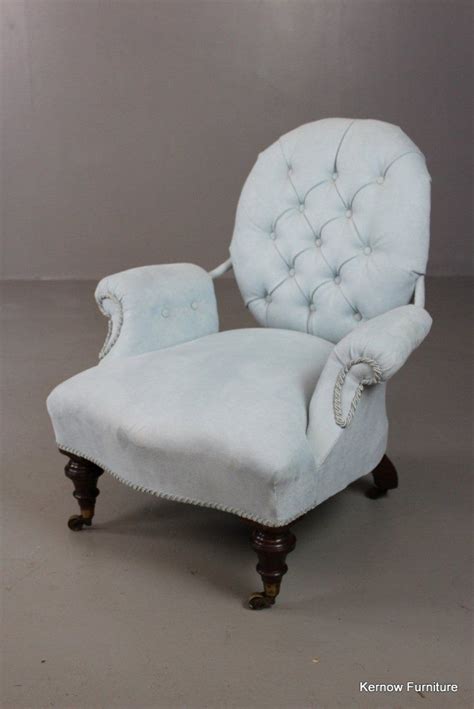 Old hollywood style armchair antique gold sequin covered in plastic. Antique Blue Upholstered Armchair -Antique late Victorian ...