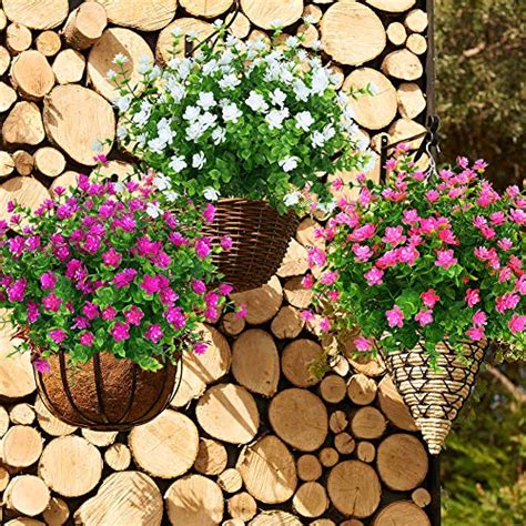 12 bundles artificial flowers outdoor uv resistant plants flowers decorative artificial shrubs bushes for floral arrangement, table an artificial plant is a wonderful addition to your landscaping needs. KLEMOO Artificial Flowers Fake Outdoor UV Resistant ...