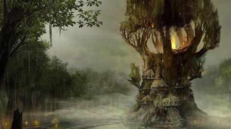 Black and gray dragon logo, the elder scrolls v: fantasy village | HD Fantasy Tree-village Wallpaper | Fantasy art | Pinterest | Fantasy art