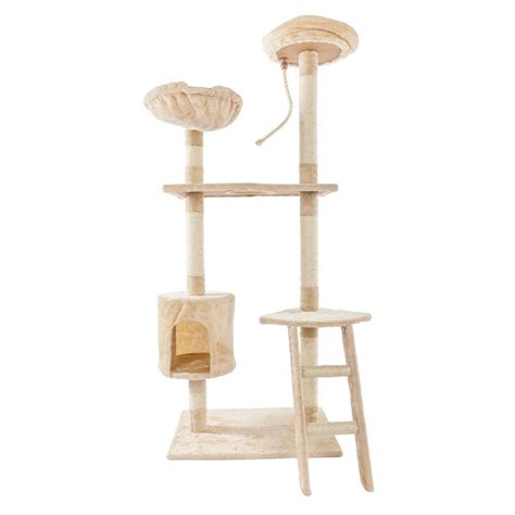 This cat tower features sisal rope, removable carpet platforms as well as a climbing pole and a bowl hammock. Ktaxon 60" Beige Cat Tree Tower Condo Scratcher Furniture ...