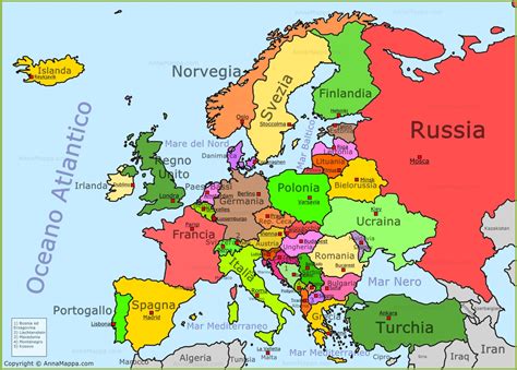 Le terre emerse sono rialzate rispetto al mare. Mappa Europa | Cartina Europa - AnnaMappa.com