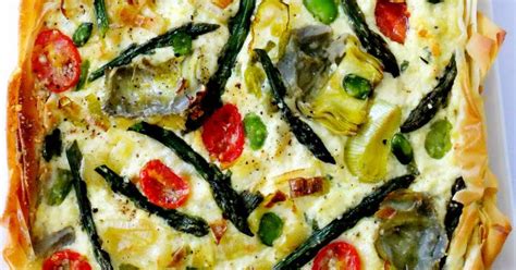 Top with peas and a few asparagus spears. Spring Vegetable Ricotta Tart with Phyllo Recipe | Yummly ...