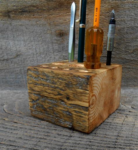 Pencil holder from Reclaimed Barn Beam, Wood Office Desk ... Please be aware shipping isn't cheap since these are large desk organizer, wooden pen and pencils holder.made of birch tree.