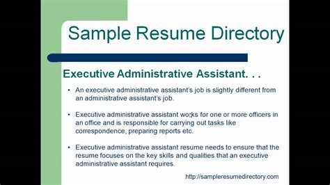 We've compiled this list of 5 executive assistant resume examples that have actually landed people jobs in 2021. Executive administrative assistant sample resume.mp4 - YouTube