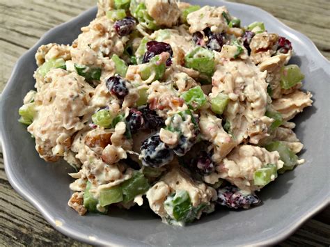 Sweetened dried cranberries and tarragon. Chicken Salad with Dried Cranberries and Walnuts ...