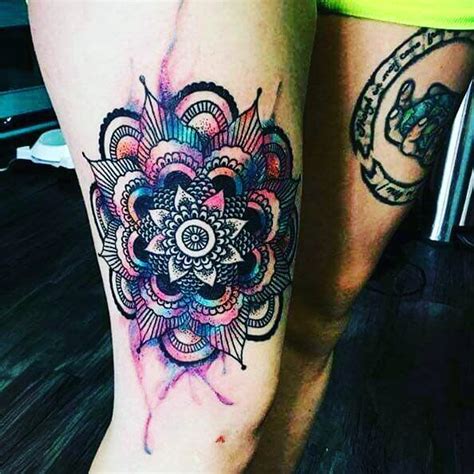 Last updated on july 8, 2020. Colorful Geometric Mandala Thigh Tattoo Design - Blurmark