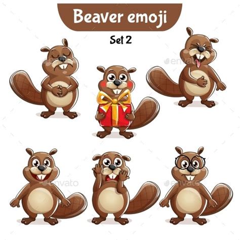 Vector Set of Beaver Characters Set 2 | Beaver, Baby beaver, Vector ...