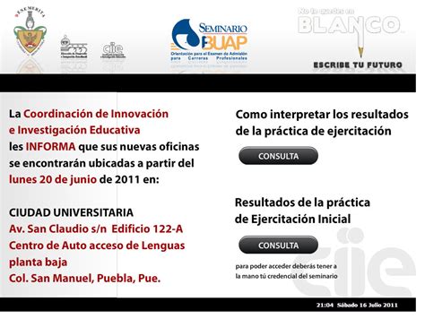 La tarde de este martes 27 de julio, la benemérita universidad autónoma de puebla (buap) publicó los resultados del examen de admisión en los niveles de educación media superior y superior para los periodos de otoño 2021 y primavera 2022. Resultados Seminario BUAP 2011 ULTIMO EXAMEN | ADMISION A ...