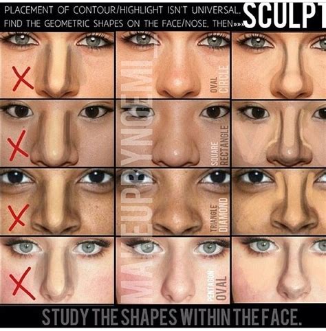 Nose contour tips for beginners. How to sculpt different types of noses... … | Konturowanie, Sekrety urody, Porady makijażowe