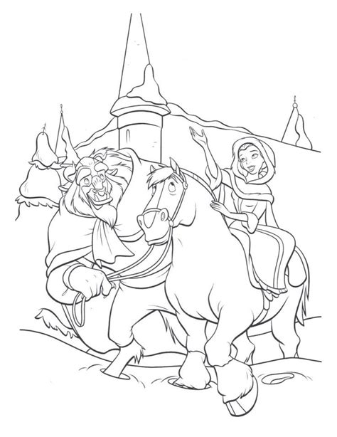 These princess coloring pages with long flowing gowns, unicorns and a handsome prince would make their dream more exciting. Belle With Beast And Horse On Snow Coloring Pages (With ...
