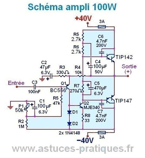 Silicon npn epitaxail type(for audio frequency general purpose amplifier applications), c1815 datasheet, c1815 circuit, c1815 data sheet : Ampli 100W ultra simple : typon et schéma - Astuces ...